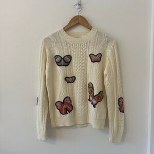 Jamison Ivory Knit Sweater with Butterly Patches | Size Small